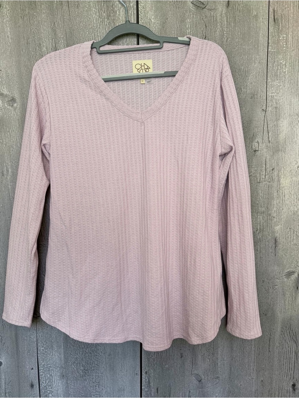 Chaser Light Lilac V-Neck Waffle Long Sleeve Top